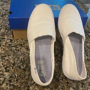 KEDS white canvas slip on sneakers